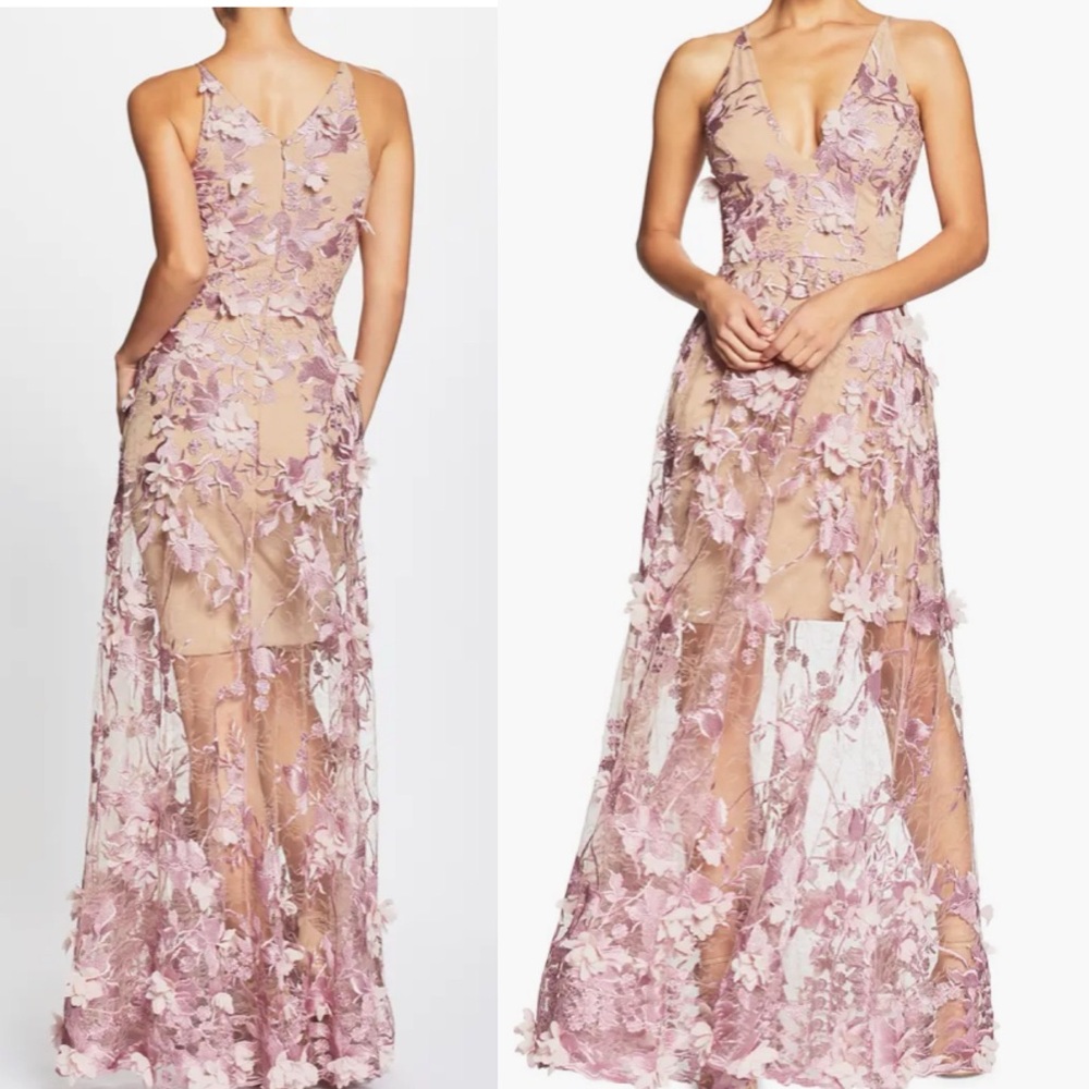 Dress the Population Rise pale pink 3D floral maxi dress. EUC